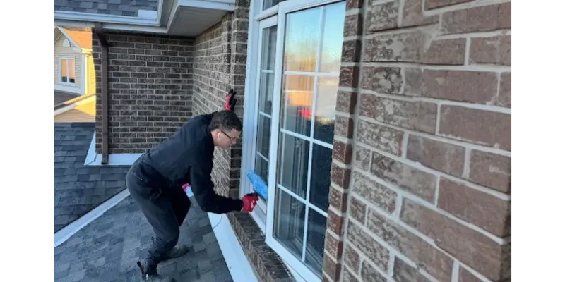 Exterior cleaning services including window cleaning, pressure washing, and gutter cleaning